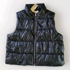 NWT Michael Kors Puffer Quilted Vest Jacket Allover Logo Womens Size XL Black